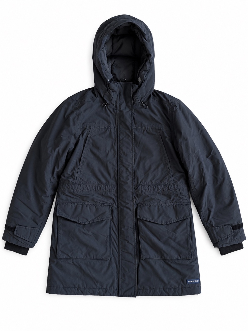 Landsโ End Hooded Insulated Parka Black Winter Puffer Coat Medium